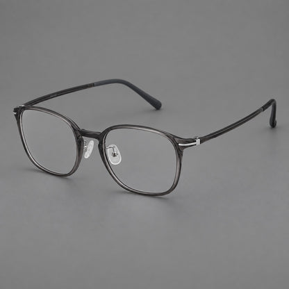 Vintage soft square plastic eyeglasses with deep lenses and a gently arched bridge in Dark Grey, three quarter view front view