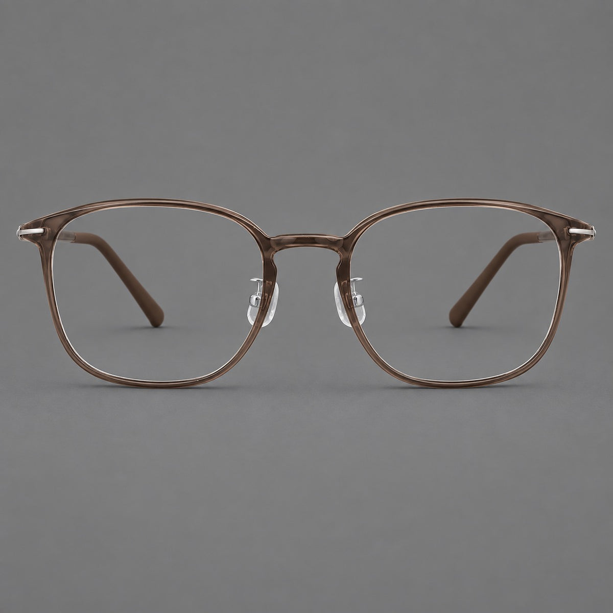Vintage soft square plastic eyeglasses with deep lenses and a gently arched bridge in Ink Brown, front view