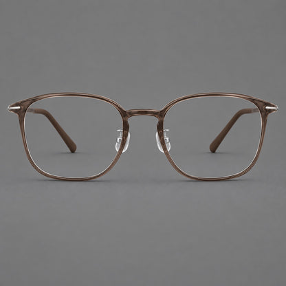 Vintage soft square plastic eyeglasses with deep lenses and a gently arched bridge in Ink Brown, front view additional product view