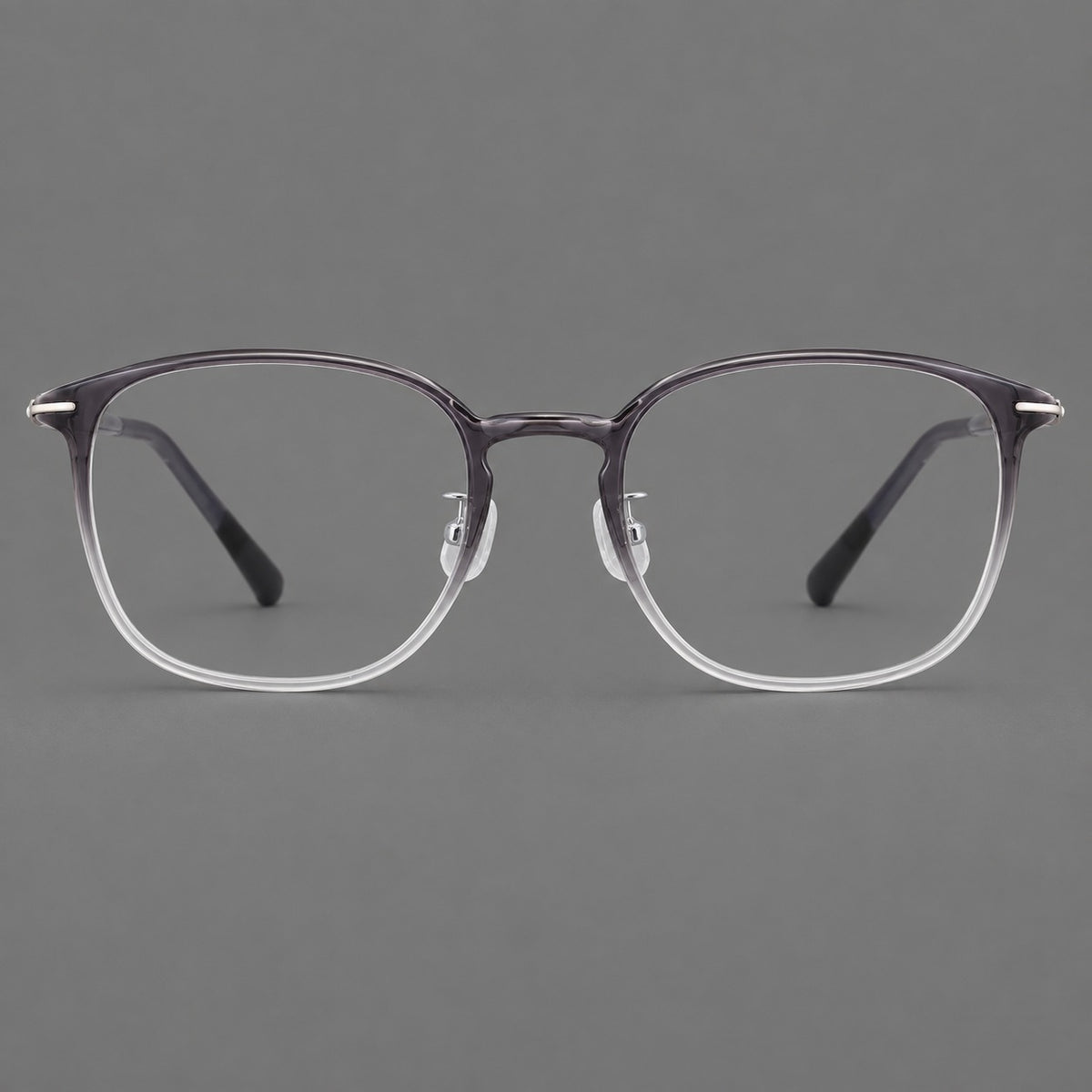 Vintage soft square plastic eyeglasses with deep lenses and a gently arched bridge in Ink Grey Gradient, front view