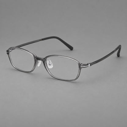 Soft oval plastic eyeglasses with a narrow bridge and gently rounded outer corners in Medium Grey, three quarter view front view