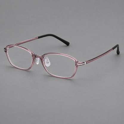 Soft oval plastic eyeglasses with a narrow bridge and gently rounded outer corners in Lilac, three quarter view additional product view