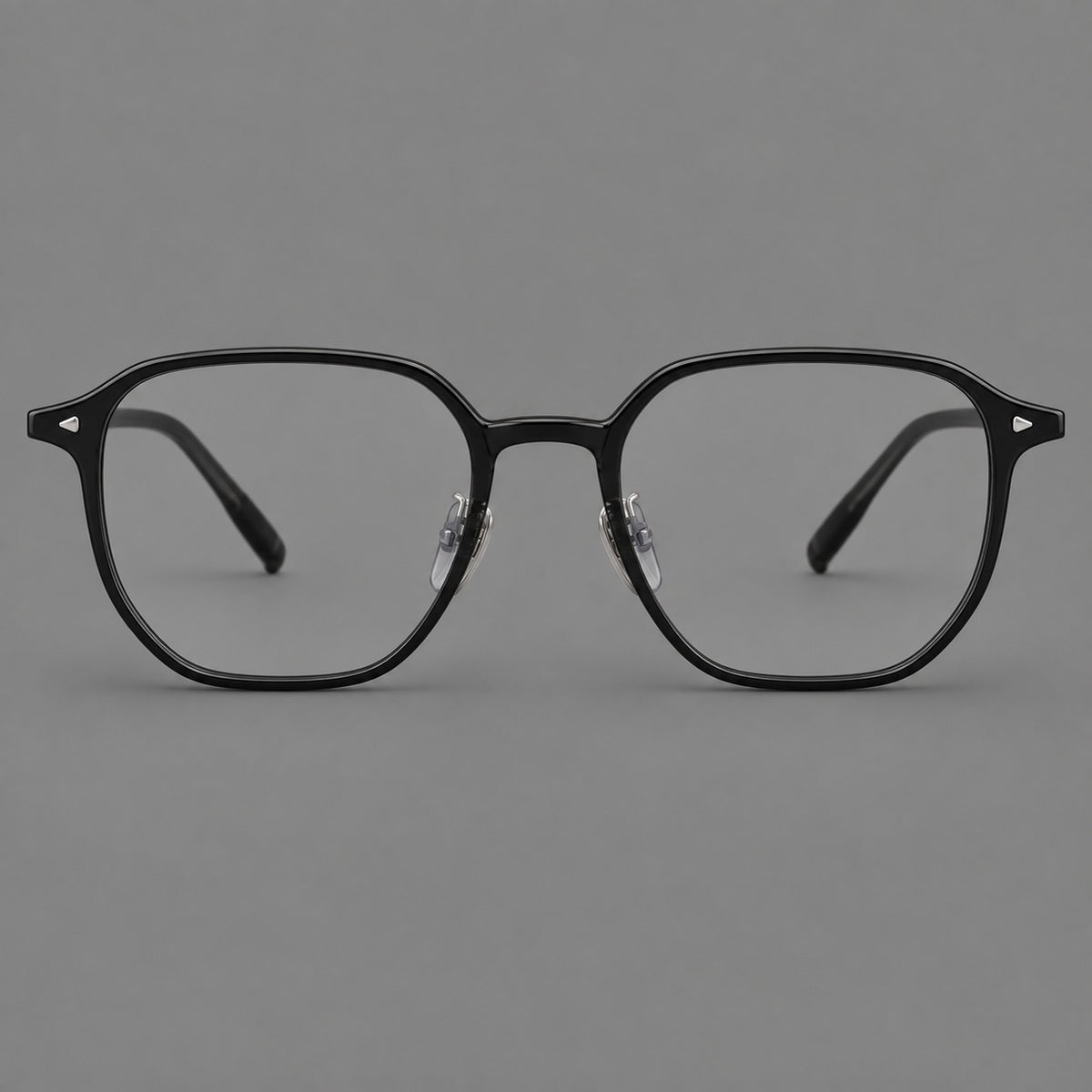 Soft square plastic eyeglasses with rounded lower rims and a broad curved bridge in Glossy Black, front view