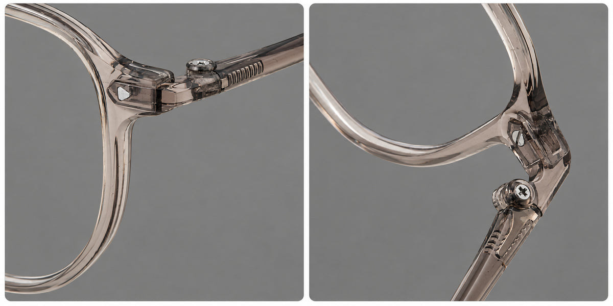 Soft square plastic eyeglasses with rounded lower rims and a broad curved bridge, frame details