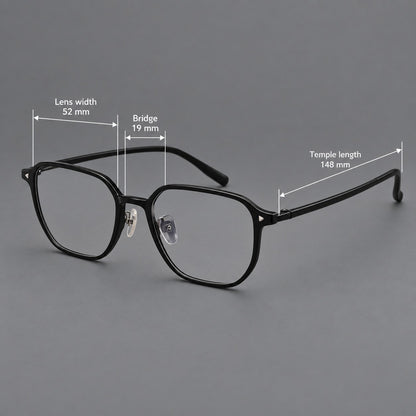 Soft square plastic eyeglasses with rounded lower rims and a broad curved bridge, size guide in millimetres additional product view