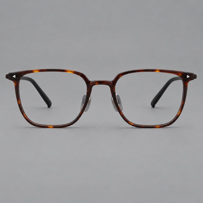 Refined rectangular plastic eyeglasses with raised outer corners and clear nose pads in Tortoiseshell, front view additional product view