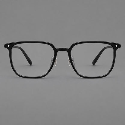 Refined rectangular plastic eyeglasses with raised outer corners and clear nose pads in Glossy Black, front view side view