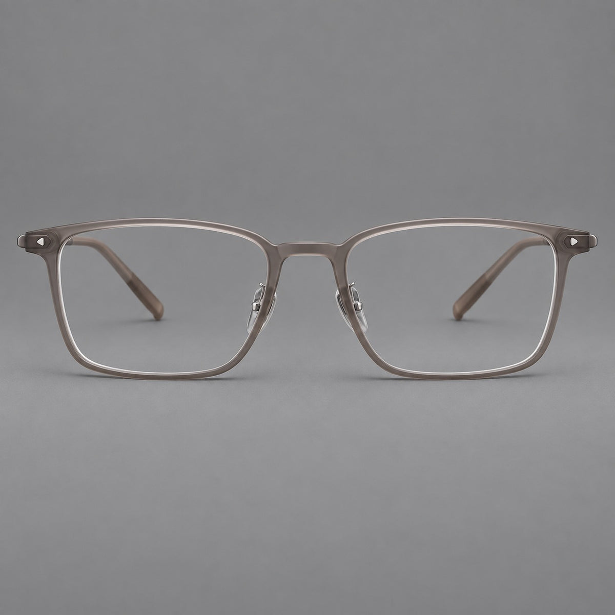 Clean rectangular plastic eyeglasses with flat lower rims and pointed corner details in Matte Tea, front view