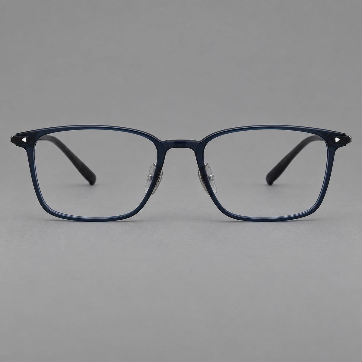 Clean rectangular plastic eyeglasses with flat lower rims and pointed corner details in Blue, front view