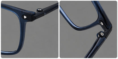 Clean rectangular plastic eyeglasses with flat lower rims and pointed corner details, frame details additional product view