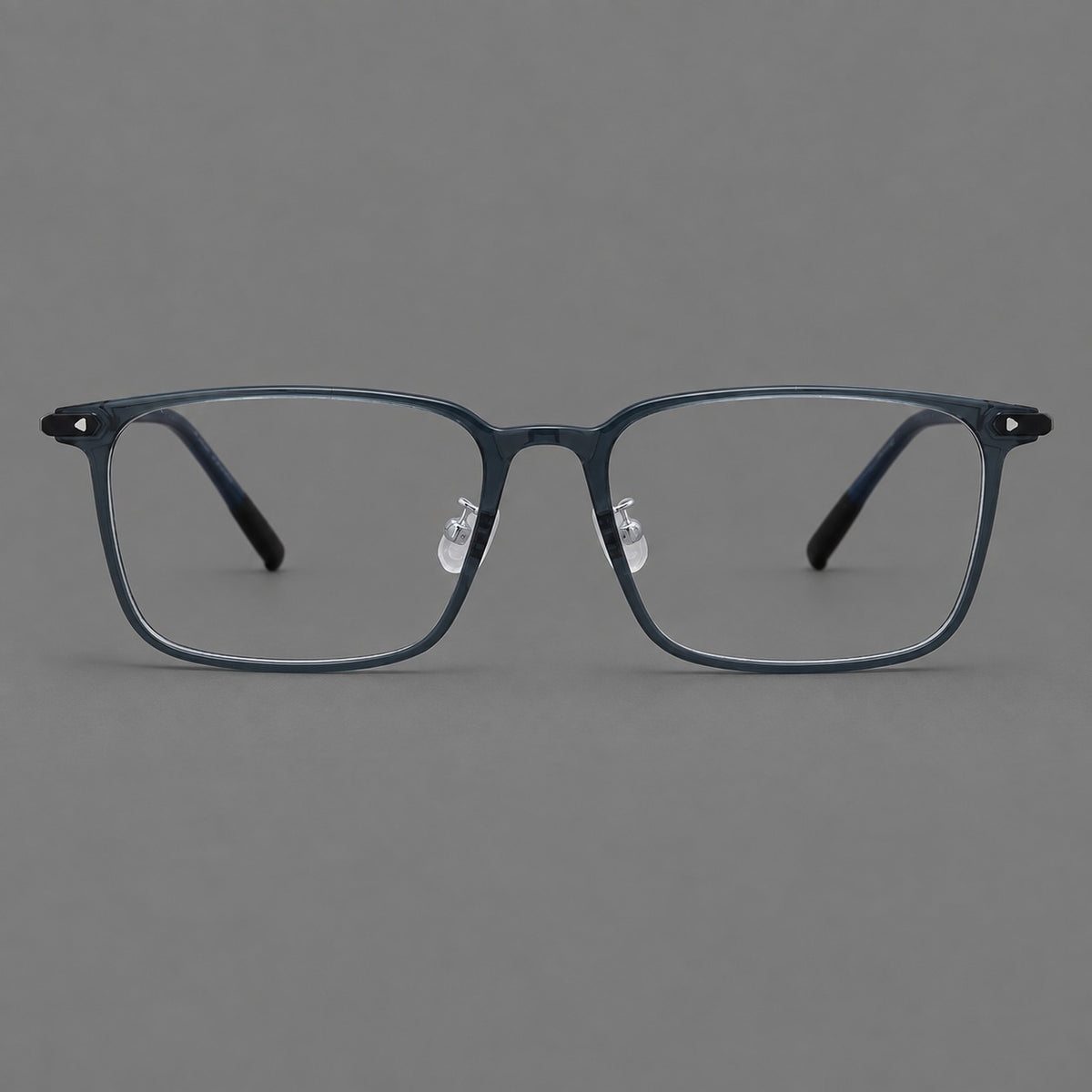 Wide rectangular plastic eyeglasses with an angular browline and slender rims in Blue, front view