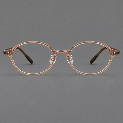 Retro round plastic eyeglasses with softly lifted corners and a sculpted bridge in Tea, front view additional product view