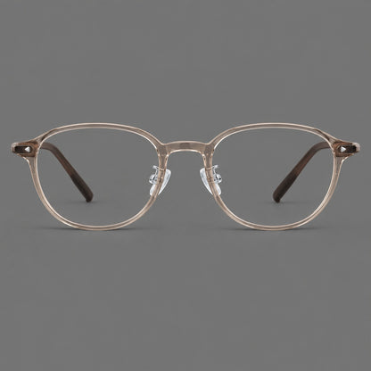 Panto plastic eyeglasses with a rounded silhouette and triangular corner studs in Tea, front view additional product view