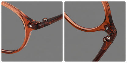 Panto plastic eyeglasses with a rounded silhouette and triangular corner studs, frame details additional product view