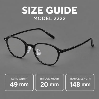 Panto plastic eyeglasses with a rounded silhouette and triangular corner studs, size guide in millimetres additional product view