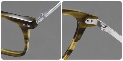 Classic acetate and titanium eyeglasses with squared brows and paired corner rivets, frame details additional product view
