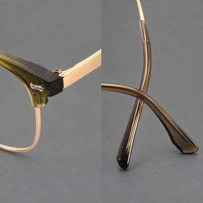 Classic browline titanium glasses with fine lower rims and subtle corner accents, frame details additional product view