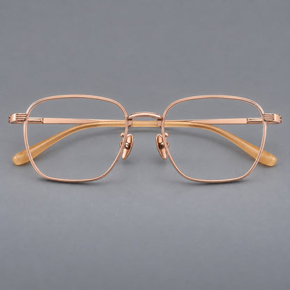 Deep square titanium glasses with a flatter brow and grooved outer shoulders in Rose Gold, front view additional product view