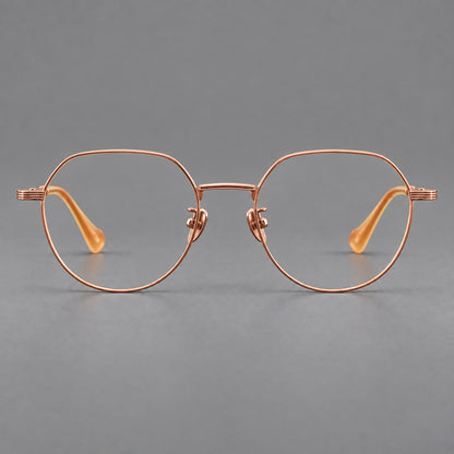 Geometric titanium glasses with soft polygonal rims and fine shoulder detailing in Rose Gold, front view additional product view