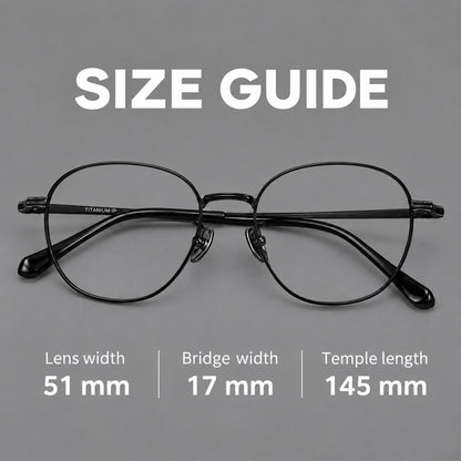 Retro panto titanium glasses with stepped corners and finely engraved temples, size guide in millimetres additional product view