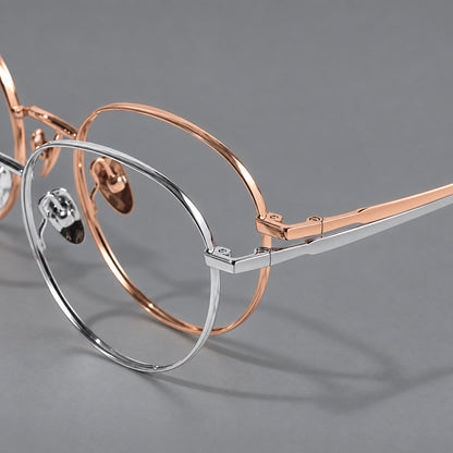 Retro panto titanium glasses with faceted corners and mottled curved temple tips, frame details additional product view