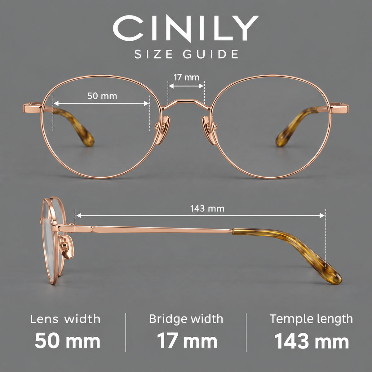 Retro panto titanium glasses with faceted corners and mottled curved temple tips, size guide in millimetres