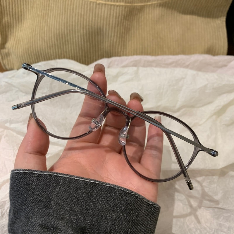 Round Eyeglass Frames with Thin Rims, Transparent Gray or Cool Tea Brown