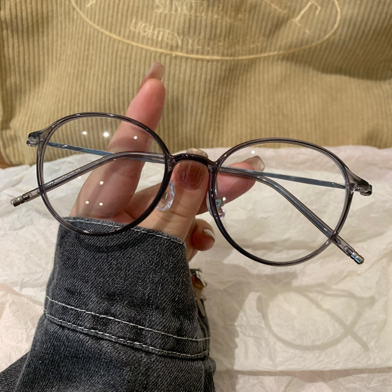 Round Eyeglass Frames with Thin Rims, Transparent Gray or Cool Tea Bro - Transparent Gray