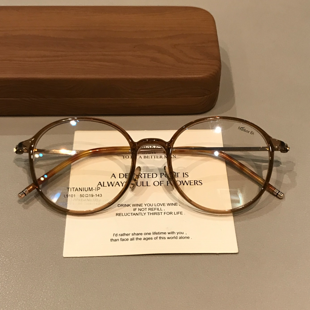 Round Eyeglass Frames with Thin Rims, Transparent Gray or Cool Tea Bro - Cool Tea Brown