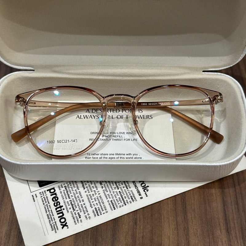 Wide Square Eyeglass Frames with Rounded Corners, Translucent and Soli - Caramel Tea Brown
