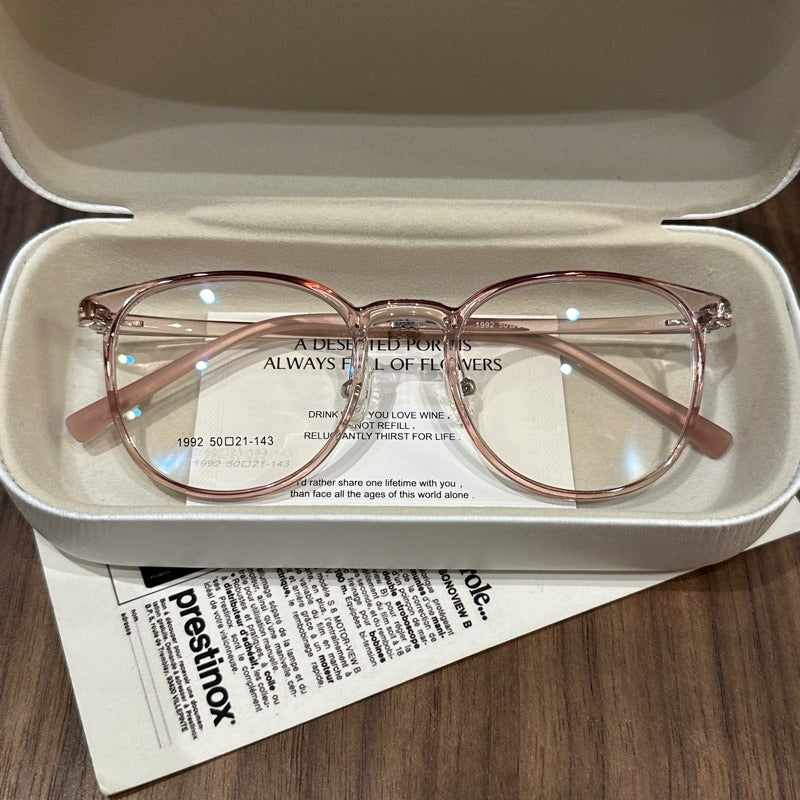 Wide Square Eyeglass Frames with Rounded Corners, Translucent and Soli - Transparent Pink