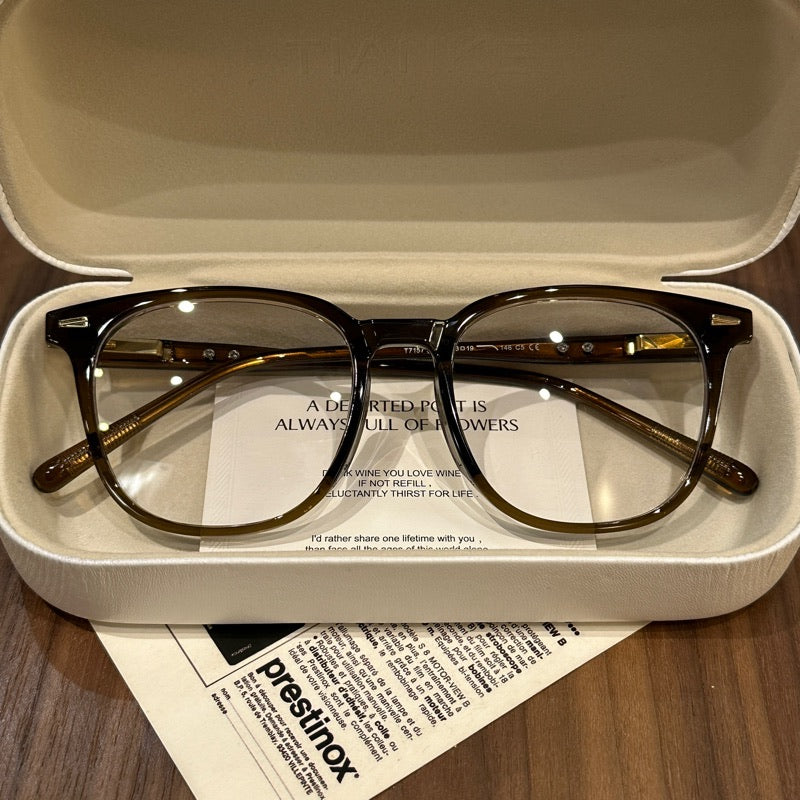 Oversized Rounded Eyeglass Frames with a Smooth Brow, Brown, Gray, Bla - Chestnut Brown