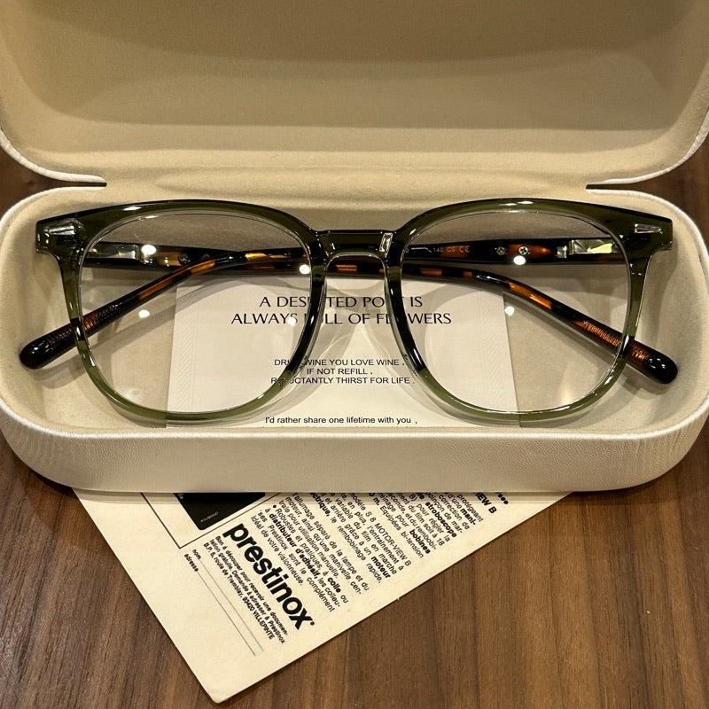 Oversized Rounded Eyeglass Frames with a Smooth Brow, Brown, Gray, Black or Olive Green