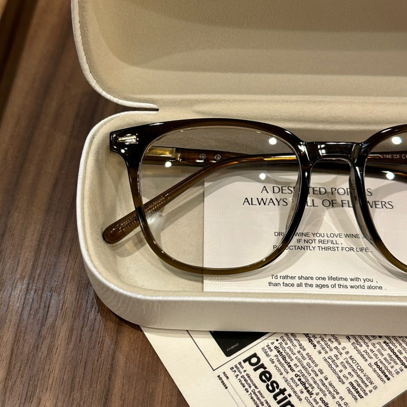 Oversized Rounded Eyeglass Frames with a Smooth Brow, Brown, Gray, Black or Olive Green