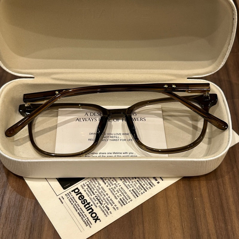 Oversized Rounded Eyeglass Frames with a Smooth Brow, Brown, Gray, Bla lens detail