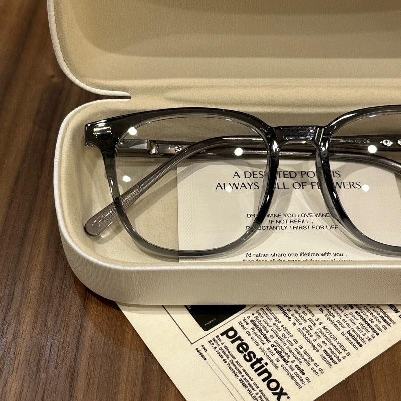 Oversized Rounded Eyeglass Frames with a Smooth Brow, Brown, Gray, Bla temple detail