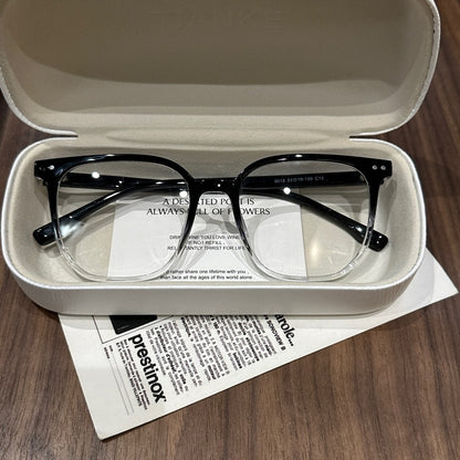 Oversized Rounded Square Eyeglass Frames, Ice Blue Gray, Gradient Blac lens detail