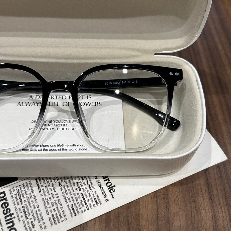 Oversized Rounded Square Eyeglass Frames, Ice Blue Gray, Gradient Blac temple detail