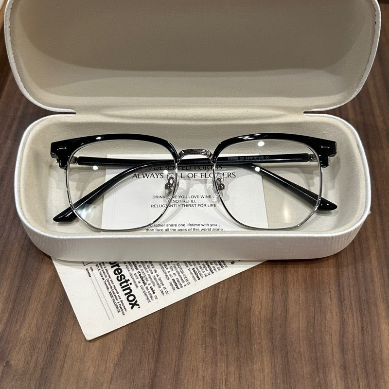 Browline Eyeglass Frames with Slim Lower Rims, Black or Coconut Green Gray
