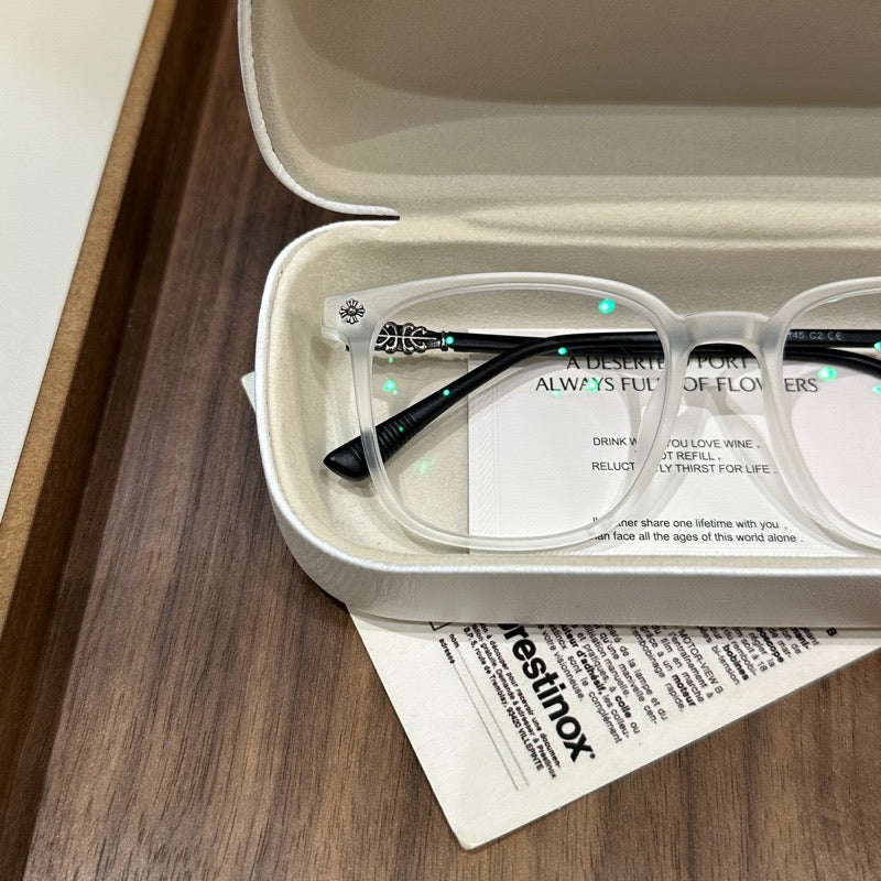 Square Eyeglass Frames with Soft Corners and a Matte Finish, White side view