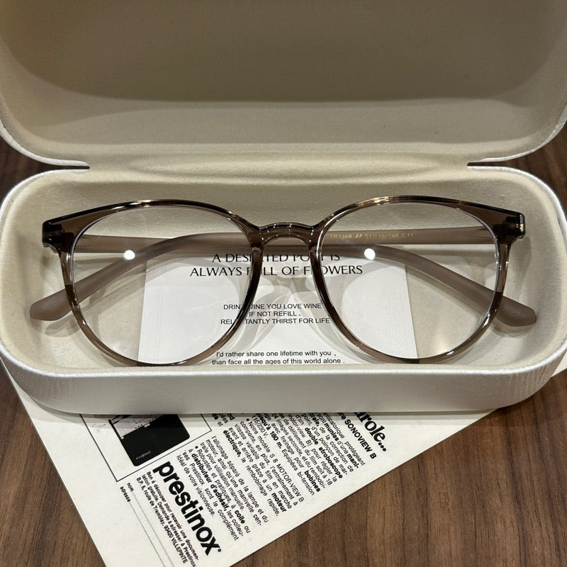 Broad Square Eyeglass Frames with Softly Rounded Rims, Four Colors - Cool Brown