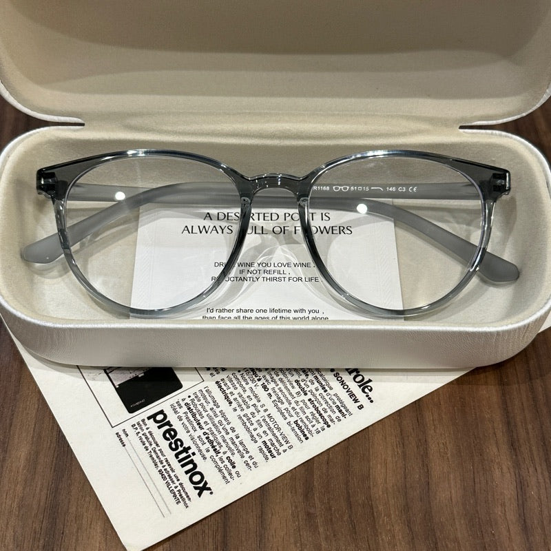 Broad Square Eyeglass Frames with Softly Rounded Rims, Four Colors - Haze Blue