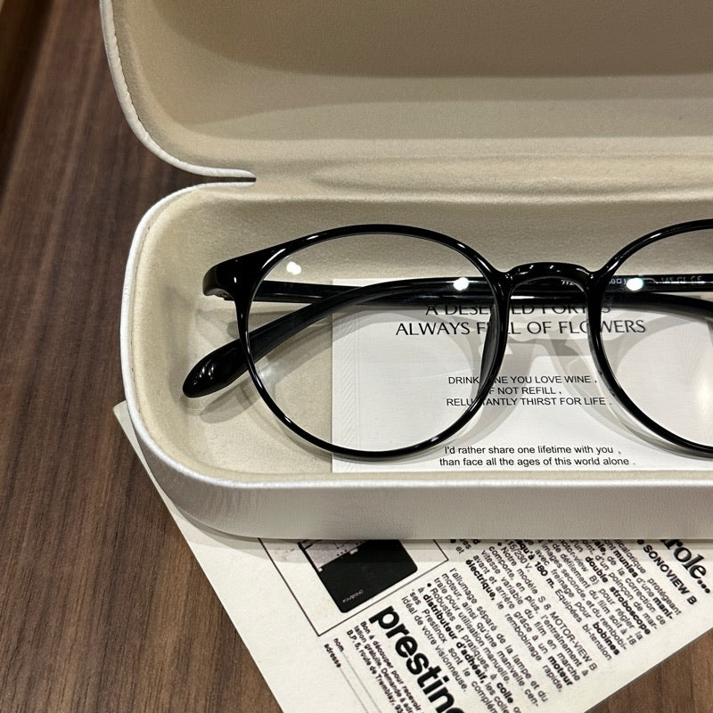 Rounded Square Eyeglass Frames with Slim Temples, Cool Tea Brown, Blac lens detail