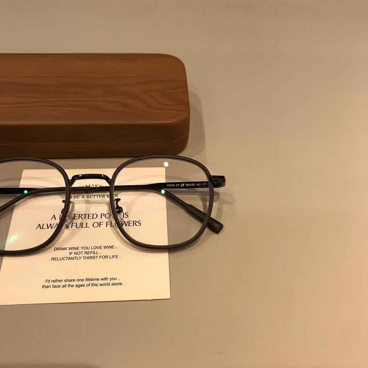 Round Eyeglass Frames with a Matte Finish and Slim Temples, Mocha Brow frame detail