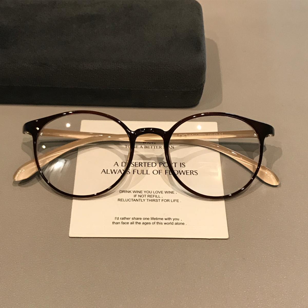Compact Oval Eyeglass Frames with a Smooth Finish, Cream Brown side view