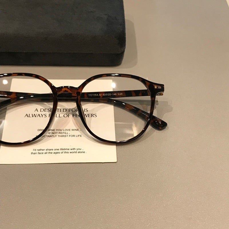 Retro Rounded Rectangular Eyeglass Frames with Thick Rims, Tortoiseshe front view