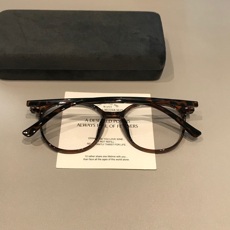 Retro Rounded Rectangular Eyeglass Frames with Thick Rims, Tortoiseshell