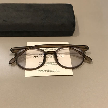 Oversized Rounded Eyeglass Frames with a Matte Finish, Tea Brown lens detail