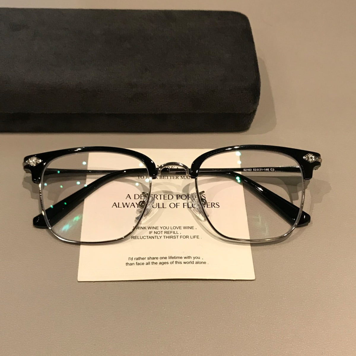 Men's Browline Eyeglass Frames with a Rectangular Front, Black/Silver side view