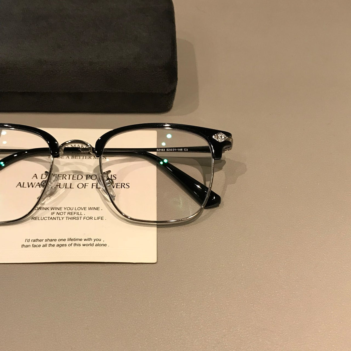 Men's Browline Eyeglass Frames with a Rectangular Front, Black/Silver front view